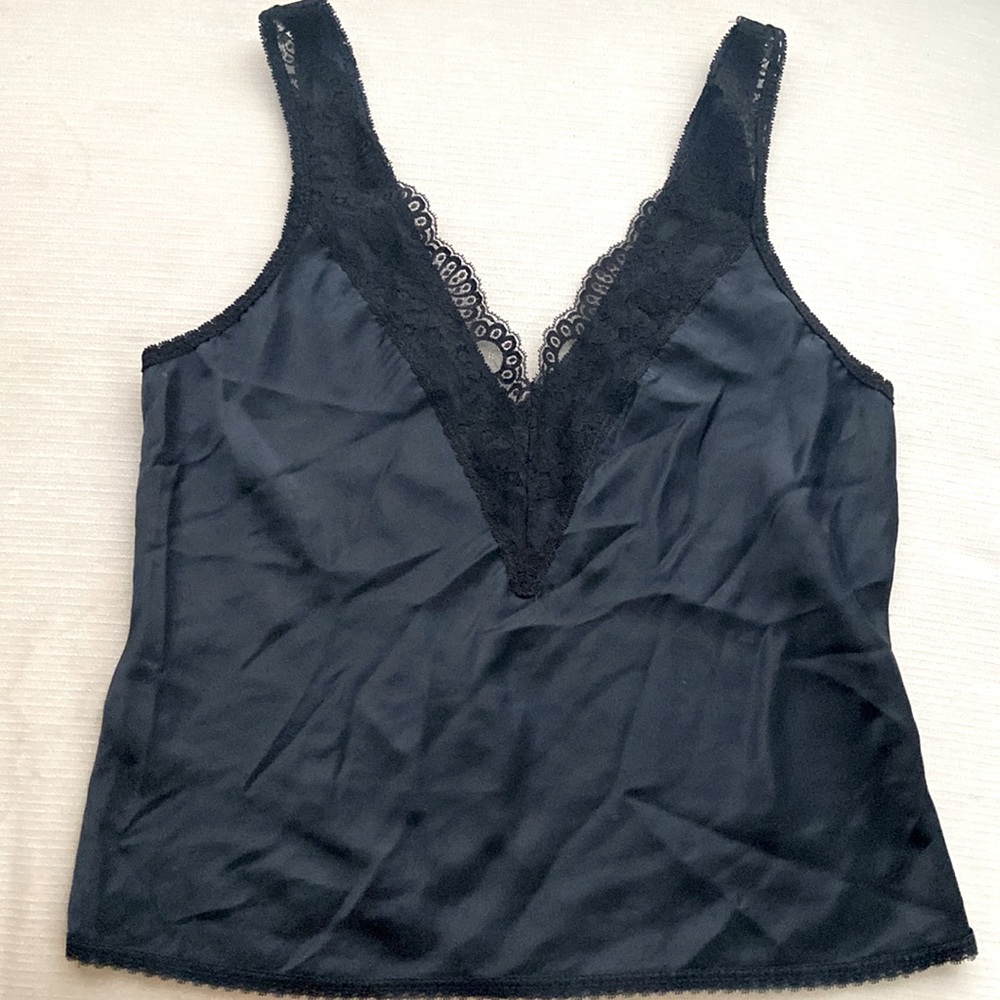 VINTAGE FARR WEST V-NECK LACE SILKY CAMI  CROP TOP